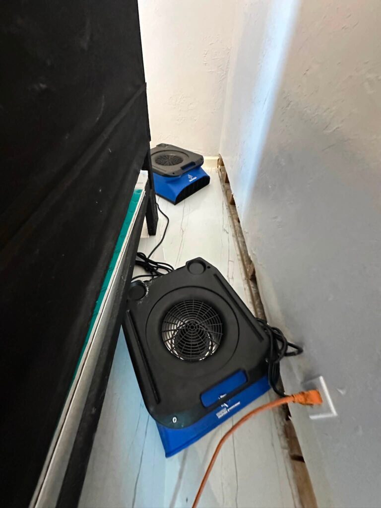 Air mover drying equipment used for structural drying during water damage restoration in Bellingham, WA