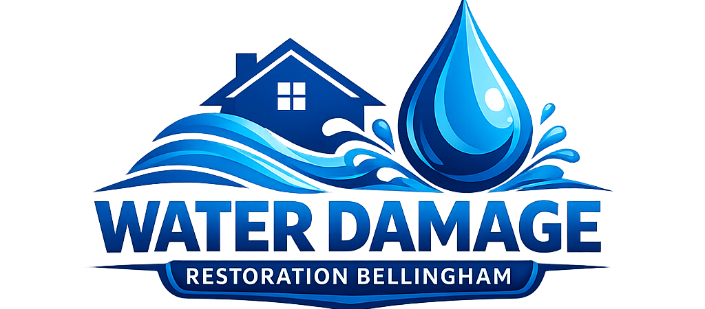 Water Damage Restoration Bellingham logo with house and water droplet icon